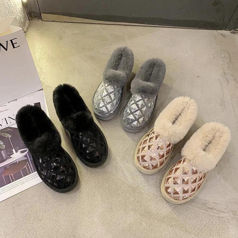Snow Boots Women's Short Tube Cotton Shoes All-match Flat Bread Shoes Plus Velvet Short Boots Winter Women's Shoes
