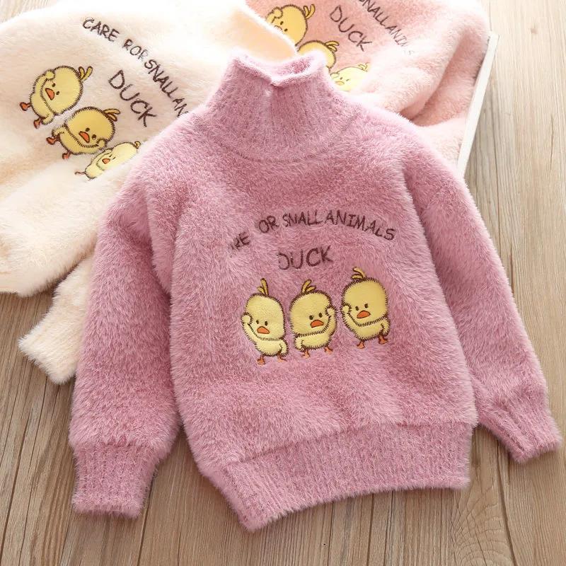 Children's Sweater Mink Pullover Sweater Sweater Thickened Warm, Soft and Lovely Cartoon Girl Middle and Young Children