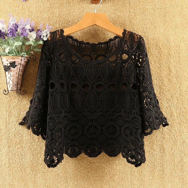Hollow Out See-through Knitwear Loose-fitting Thin Pullover Top All-match Short with Skirt Jacket Thin Blouse Breathable
