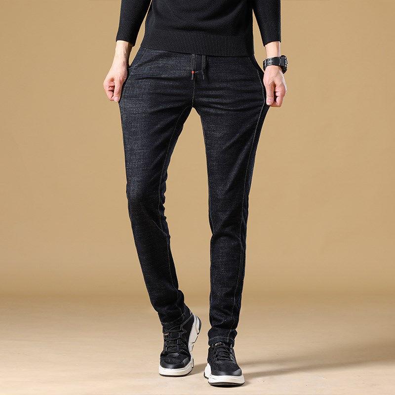Spring Men's Stretch Jeans Men's Elastic Waist Casual Black Trousers