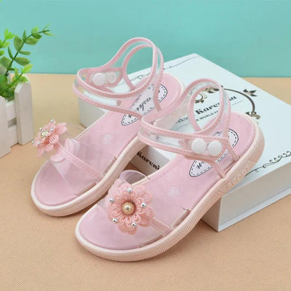 Girls Sandals Summer Flowers Children Princess Crystal Shoes Flat Non-slip Plastic Sandals for Students