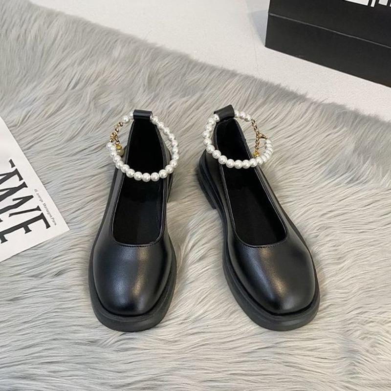 Shiny Flat Bottom Mary Jane Beanie Single Shoes Women's Shoes British Leather Shoes Round Toe Retro Thick Sole Leather Shoes