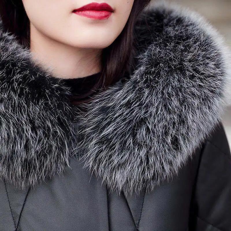 Women's Solid Color Embroidered Down Jacket Mid-length Korean Style Loose Thick Coat Warm Cotton Coat Large Fur Collar Winter Quilted Jacket