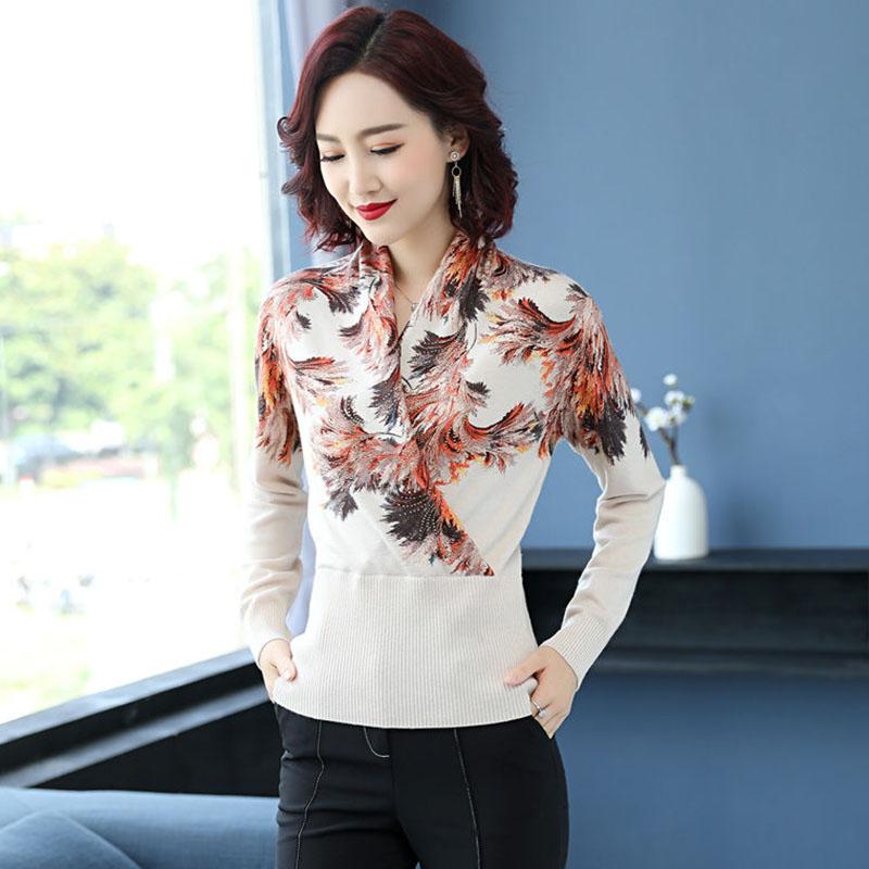 High-end Woolen Sweater Autumn Winter Women Printed Sweater Casual Long Sleeve Soft Slim Pullover Female Knitted Jumper Tops