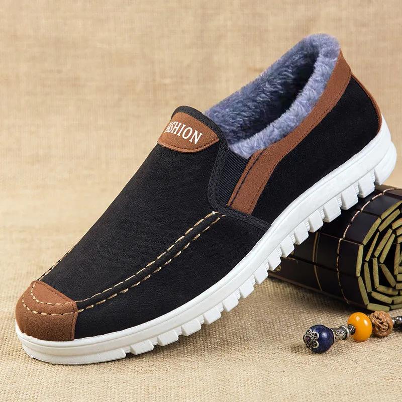 Men's Winter Cotton Shoes Plush Thickened Warm Shoes Breathable Cloth Snow Shoes Plus Size Anti Slip Warm Work Shoes
