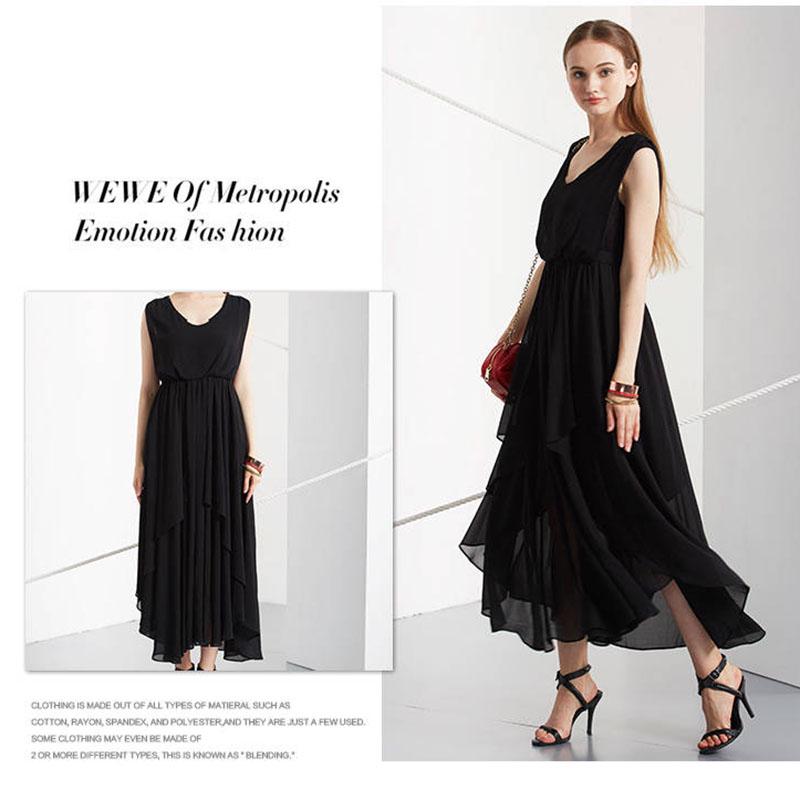 Pofulove Summer Chiffon Dress Sleeveless V-neck Irregular Pleated Ruffled Dress Long party Dress