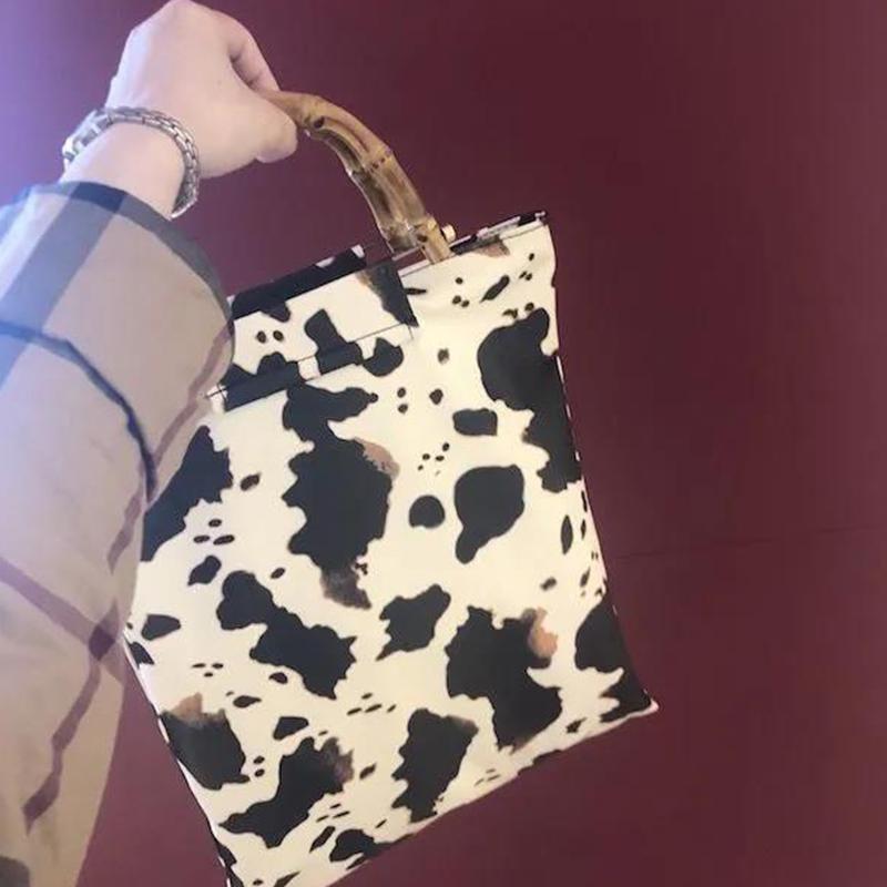 Large-capacity Retro Summer Fashion Trend Cow Bag Portable Simple Ghost Horse Bamboo Cow Shopping Bag Pattern Bag Female