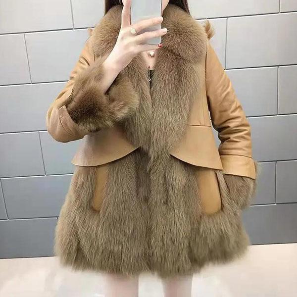 Women's Winter Fur Coat Plus Size Long Sleeve Fur Collar Slim Coat Female Solid Color Casual Warm Jacket