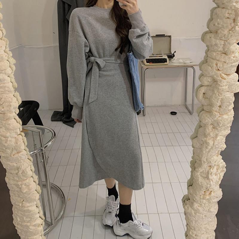 Women Sexy Knitted Dresses Solid Color High Elasticity Irregular Long-sleeved Spring and Autumn Dress