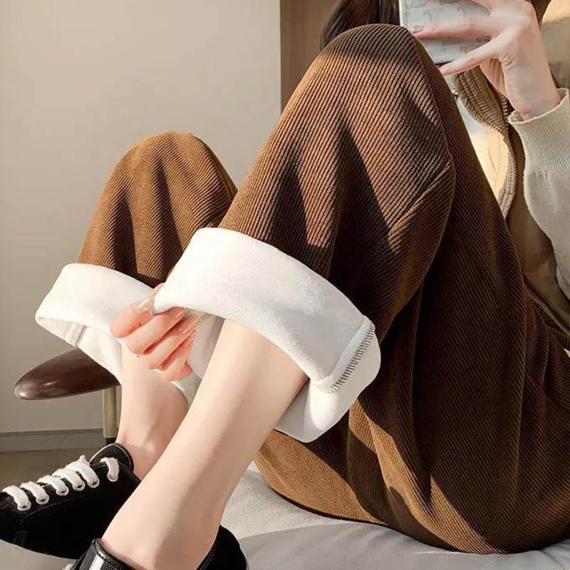 Fleece Pants Women's Wild Trend Loose Autumn and Winter High Waist Wide-leg Pants Plus Fleece Thick Straight-leg Casual Pants