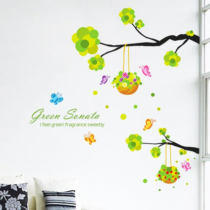 [Twig basket] third generation removable wall sticker PVC transparent green plants tree wallpaper