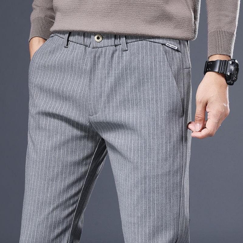 Spring and Summer New Striped Casual Pants Men's Summer Straight Elastic Waist Small Trousers