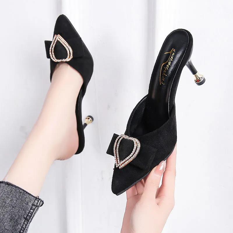 Women's Sandals and Slippers Foreign Style Half-support Shoes Half-slippers Women's Summer 8cm High Heels Half-toe Slippers