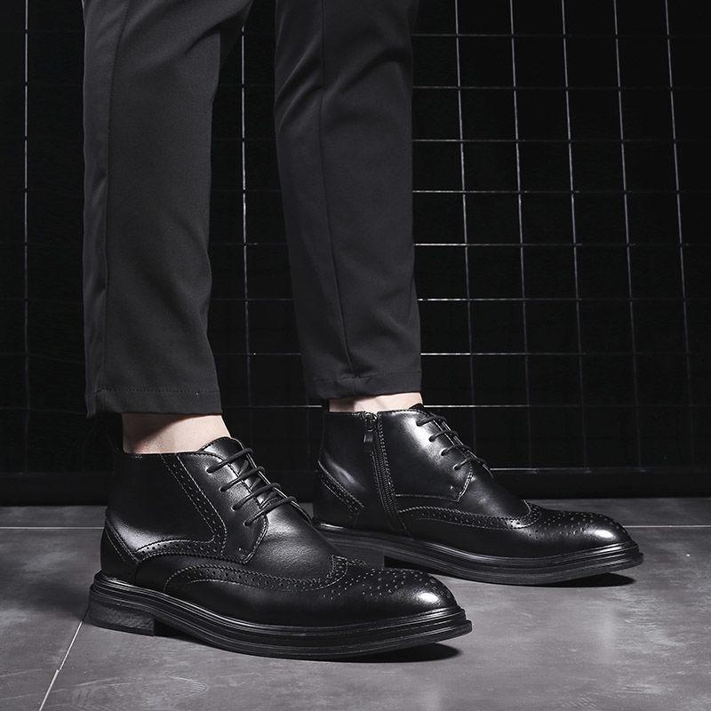 Autumn Men's Casual Leather Shoes Men Winter Plush Business Shoes Men's British Style Martin Boots