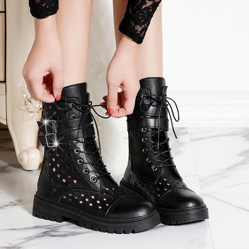 Medium Tube Martin Boots Thin Feet Hollow Female Boots Martin Boots Female Korean Version