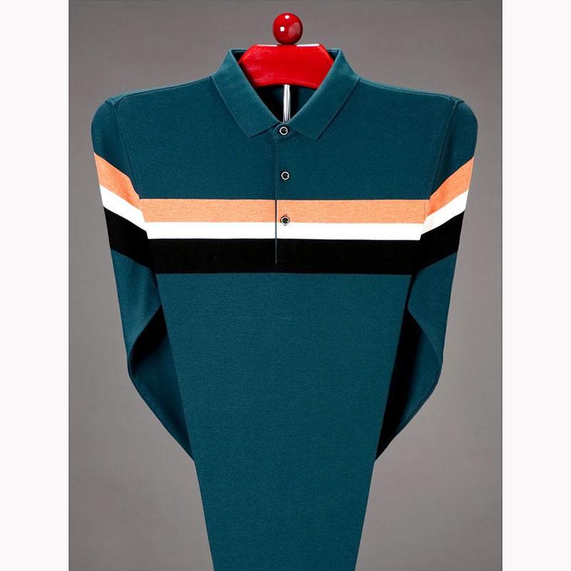 Spring and Autumn Lapel Striped Long Sleeve T-Shirt Men's Thin Cotton Loose Polo Shirt Casual Business Top