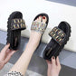 Size35-40 Summer Women Slippers Bohemian Beach Wear-resistant Non-slip Slippers Wedge Platform Leopard Print Sandals Outdoor Crystal High Heels