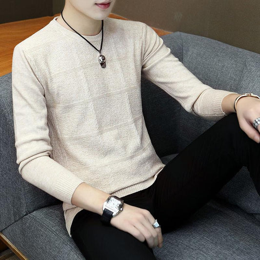 Round Neck Button Slim Sweater Fashion Solid Color Men's Thin Knit All-match Blouse Long Sleeve Coat