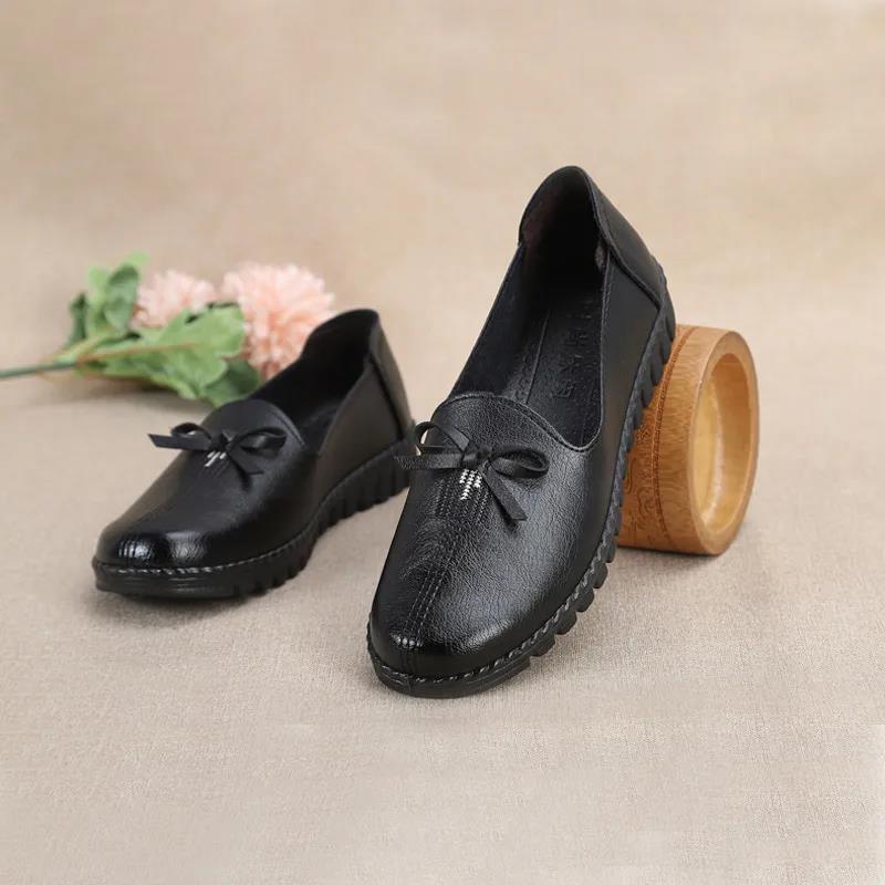 Non-slip Soft Mother Shoes Slip-on Casual Women's Shoes Soft Leather Soft Bottom Non-slip Leather Shoes Single Shoes