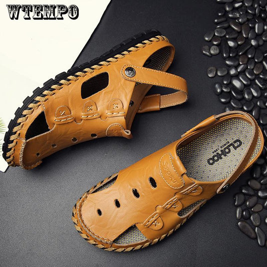 Summer Men's Leather Sandals Men's Fashion Cool Slippers Male Casual Beach Flat With Sandals