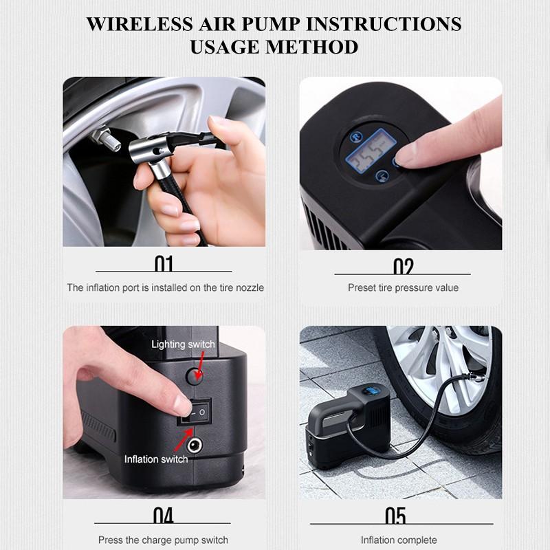 Home Car Dual-purpose Wireless Car Air Pump Inflator Pressure Monitoring Machine Portable with 2000mAh Battery