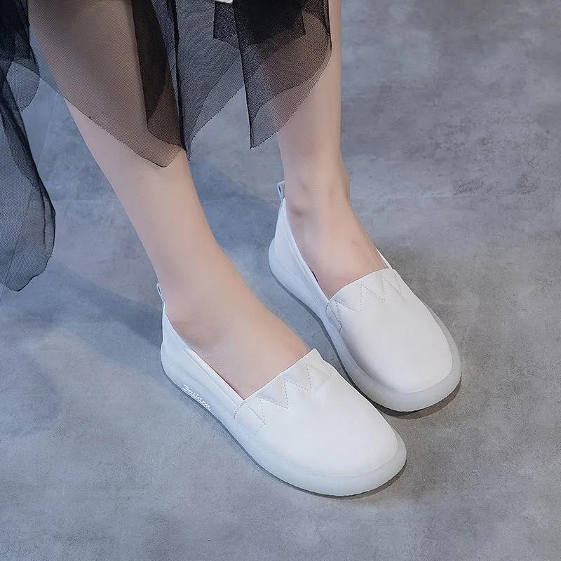 Student White Shoes Soft Bottom Nurse Shoes Breathable Deodorant Lazy Pregnant Women Mother Shoes Non-slip Flat Shoes for Girls