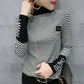 Black and white striped sweater women winter Turtleneck Pullovers long sleeve velvet thicken sweater