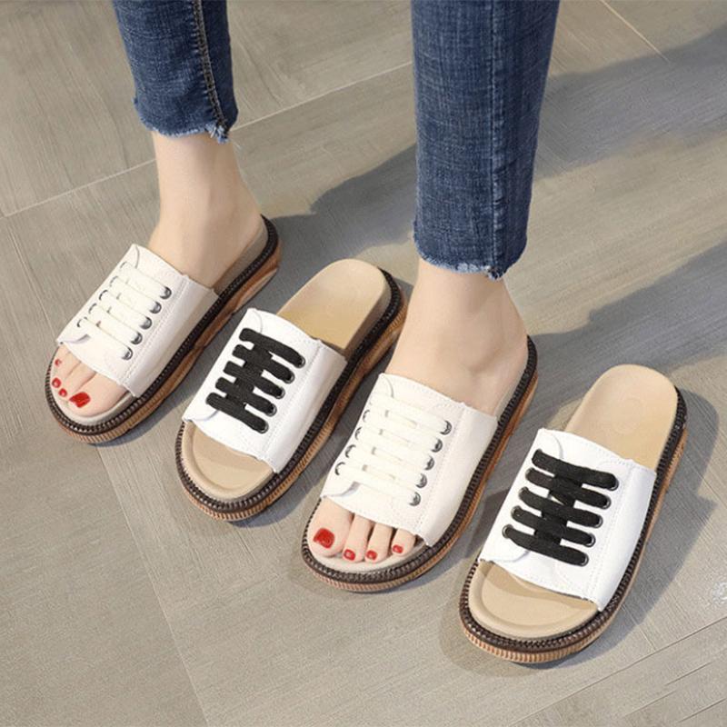 Sandals and Slippers Women Fashion Outer Wear Summer Muffin Thick Bottom Fashion All-match Student Tie