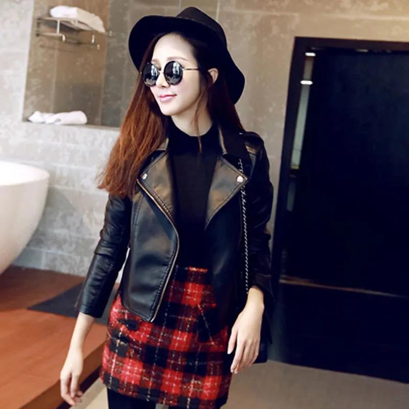 Autumn and Winter Leather Jacket Black Motorcycle Leather Jacket Short PU Leather Jacket for Women