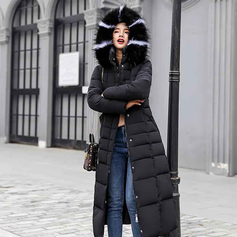 Down Jacket Winter Korean Fashion Hooded Big Fur Collar Jacket Thickened Warmth Long Over-the-knee Down Jacket