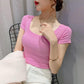 Women Summer U-neck Short Sleeve T-shirt Female Tight Bottoming Shirt Big Neckline Solid Color Low Neckline Close Fitting Tops