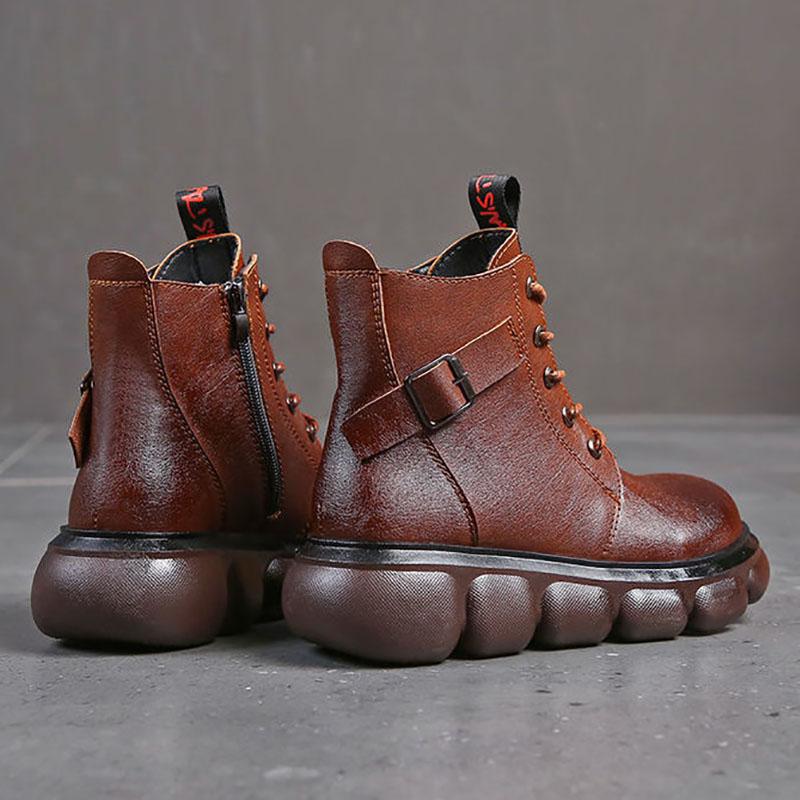 Leather Martin Boots Women's Thick-soled Short Boots Women's Autumn and Spring Leather Boots Lace and Single Boot