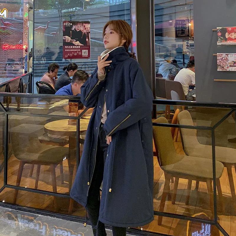 Lamb Velvet Padded Jacket Women's Length Over-knee Winter Korean Version Ins Hong Kong Wind Loose Plus Velvet Parka Padded Jacket