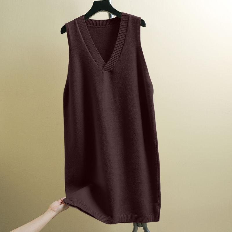 Autumn and Winter Long Knit Bottoming Skirt V-neck Over-the-knee Mid-length Sweater Skirt Loose Casual Women's Vest Skirt