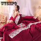 4pcs  Fleece Bedding Set  Lace Duvet Cover Flat Sheet Pillowcase Flannel Winter Warm Bed Linen