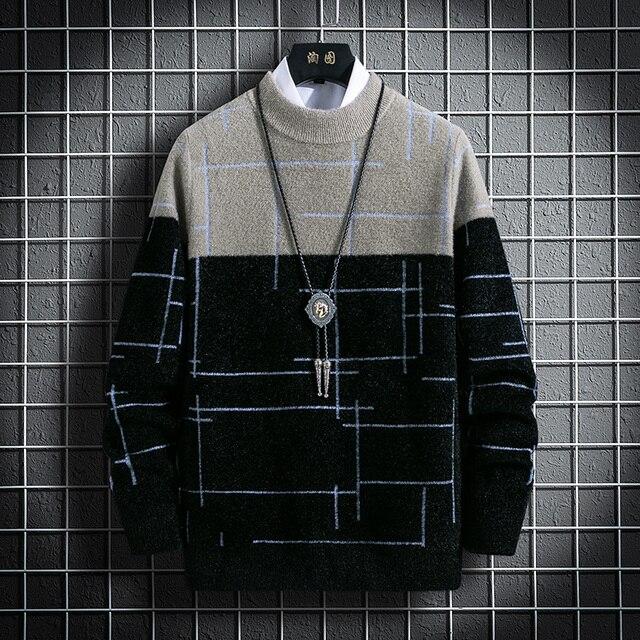 Warm Sweater Men Winter Knitted Pullover Casual Faux Mink Long Sleeve Thicken Harajuku Sweater