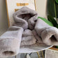 Winter Women's Mink Faux Fur Hooded Coat Thick Warm Faux Fur Coat Loose Large Size Mink Fur Plush Coat