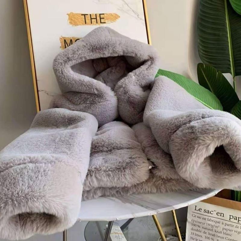 Winter Women's Mink Faux Fur Hooded Coat Thick Warm Faux Fur Coat Loose Large Size Mink Fur Plush Coat