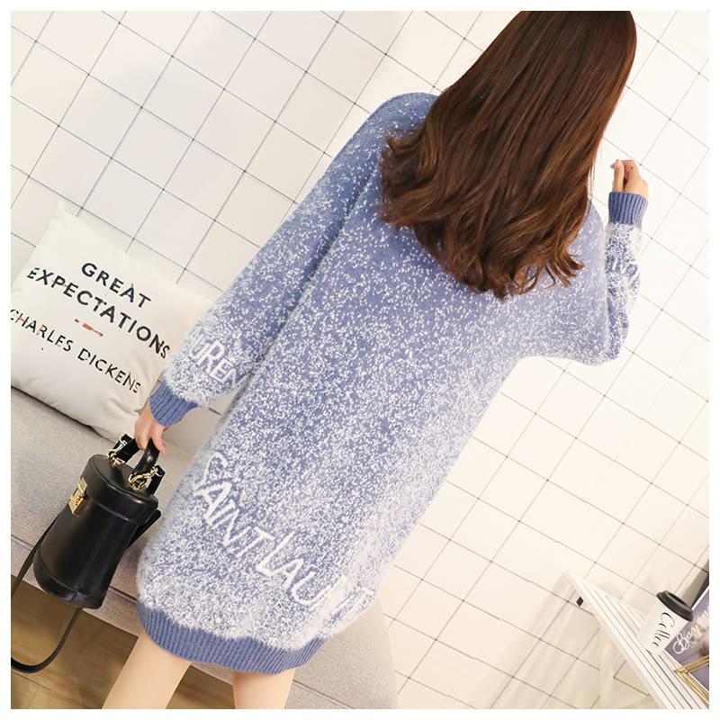 Women Cute Stitching Winter Knitted Sweaters Female Loose Long Sleeve Autumn Loose Sweater Dress