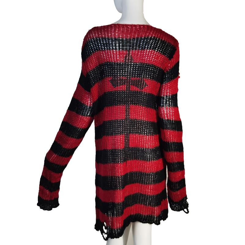 Punk Gothic Long Sweater Dress Plus Size Hollow Out Hole Destroy Pullover Jumper New Oversized Hip Hop Harajuku Striped Sweaters Hip Hop Streetwear