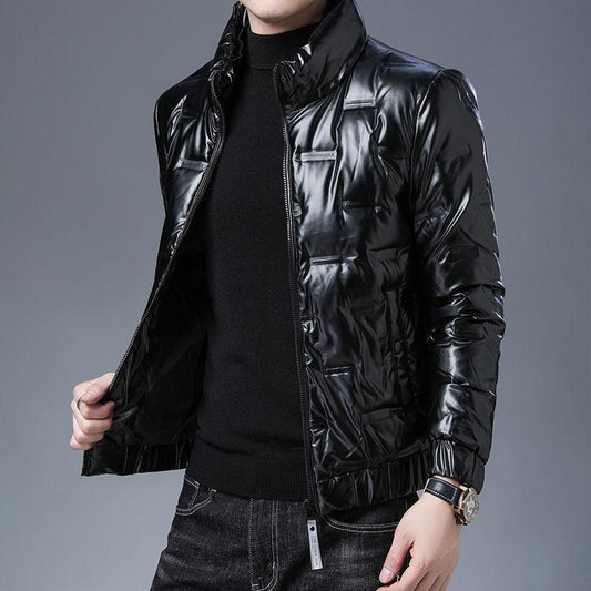 Glossy Lightweight Down Jacket Short Winter Trend Thickening Warm Standing Collar Men's Jacket