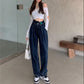 Dark Blue Jeans Female Spring and Autumn Straight High Waist Leaps Thin Pear Type Body Pants