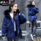 Autumn Winter Women's Cotton Jacket Hooded Parkas with Fur Collar Casual Drawstring Thick Shiny Winter Jacket