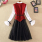 Shirt Collar Mesh Stitching Dress Suit Female Spring and Autumn Bottoming Skirt Knitted Vest Two-piece Suit