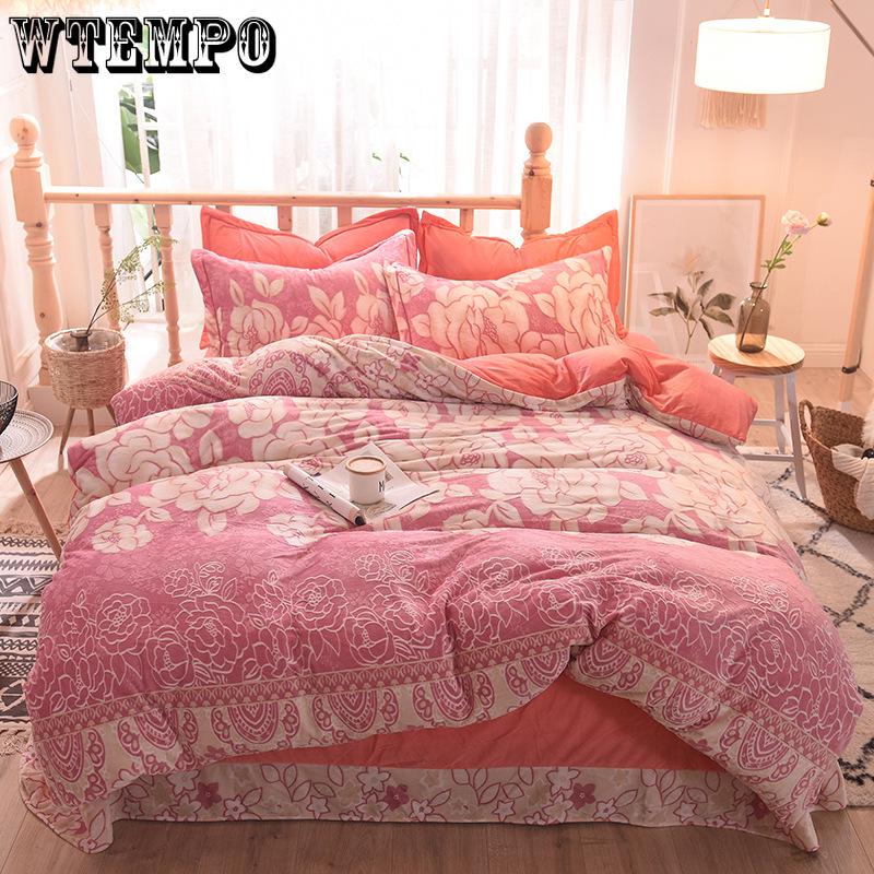 5D Carved Velvet Four-piece Crystal Velvet Warm Quilt Cover Sheets Thick Warm Velvet 4Pcs Set