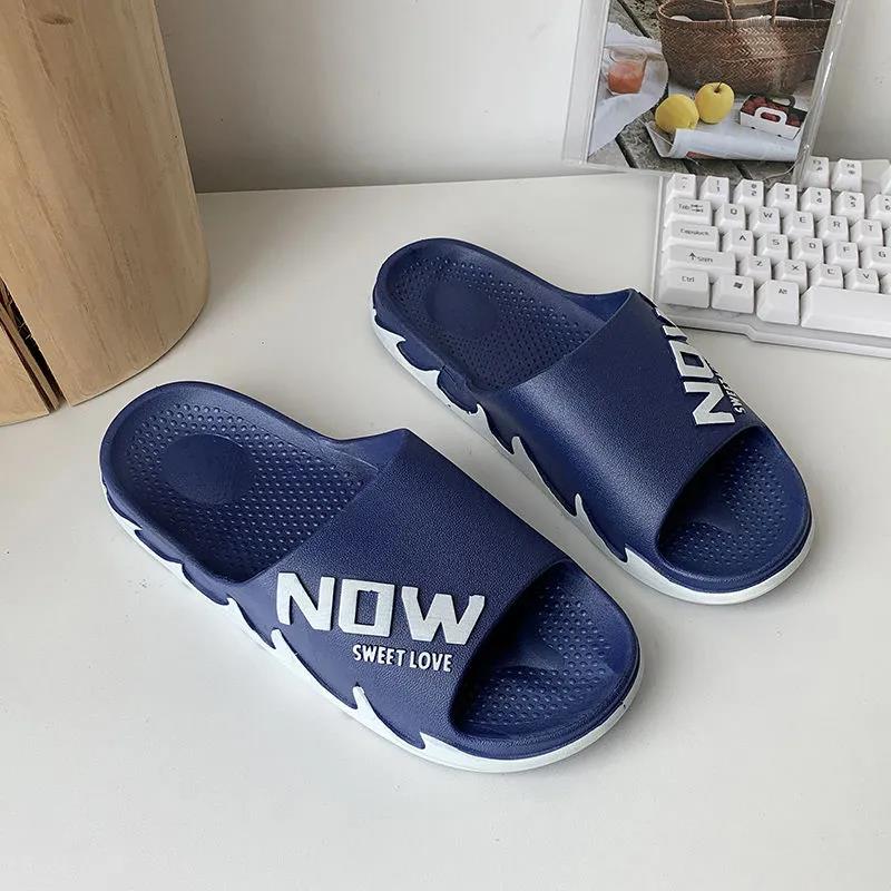 Man's Summer Slippers Anti-slip Indoor Bathroom Flat Slippers Female Soft Sole Letter Print Solid Slippers