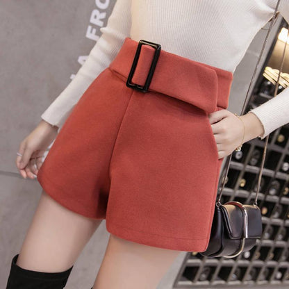 Women Wool Shorts High Waist Wide Leg Shorts Ladies Elegant Woolen Shorts Autumn Winter Bottoms