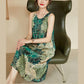 M-XXXXL Summer Ethnic Print Dress Round Neck Cotton and Linen Sleeveless Loose Mid-length Vest Skirt Daily Thin
