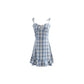 Female Summer Plaid Suspender Dress Simple Elegant Slim Short Graceful Holiday Dress
