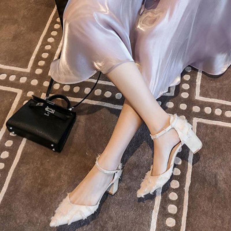 Stiletto High Heels Spring Style All-match Pointed Toe Strap French Toe Cap Spring Hollow Thick Heel Shoes